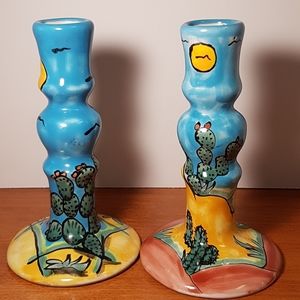Mexican Cactus Scenery Candlestick Holders